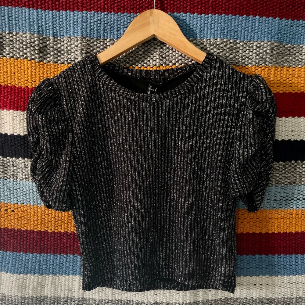 Forever 21 Glitter Knit Cap Sleeve Crop Top